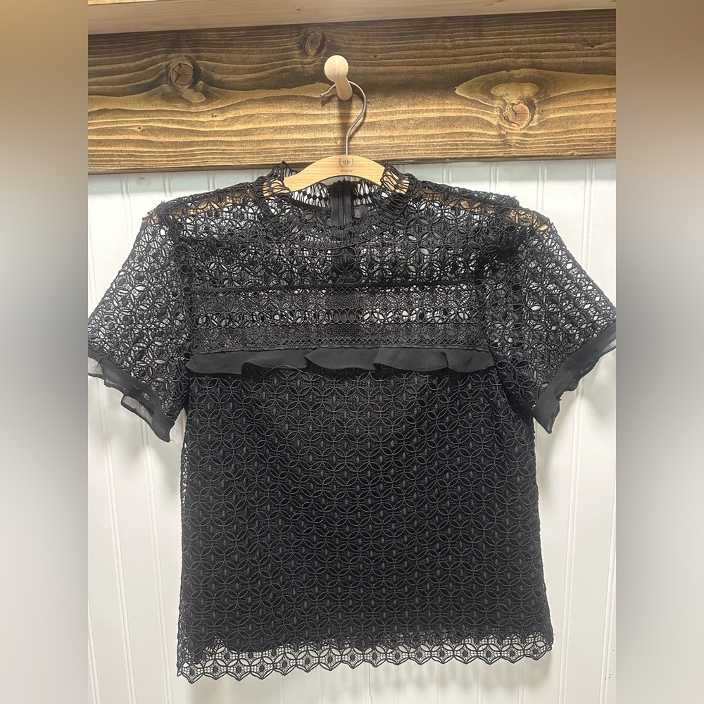 Zara Short Ruffle Sleeve sheer top lined bottom blouse Sz s EUC Goth grunge